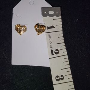 Pierced Elegant Gold-Tone With Clear Stones Spiral Earrings